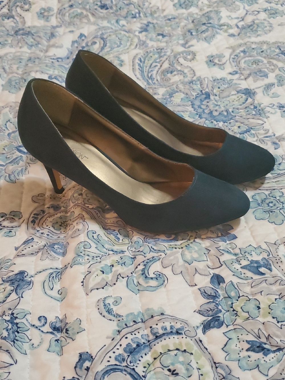 Women's Dark Teal Suede Mid Heel Pumps